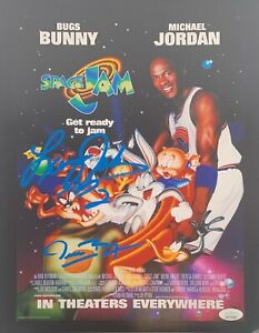 Larry Johnson Muggsy Bogues signed 11x14 photo NBA Space Jam JSA Witness Hornets