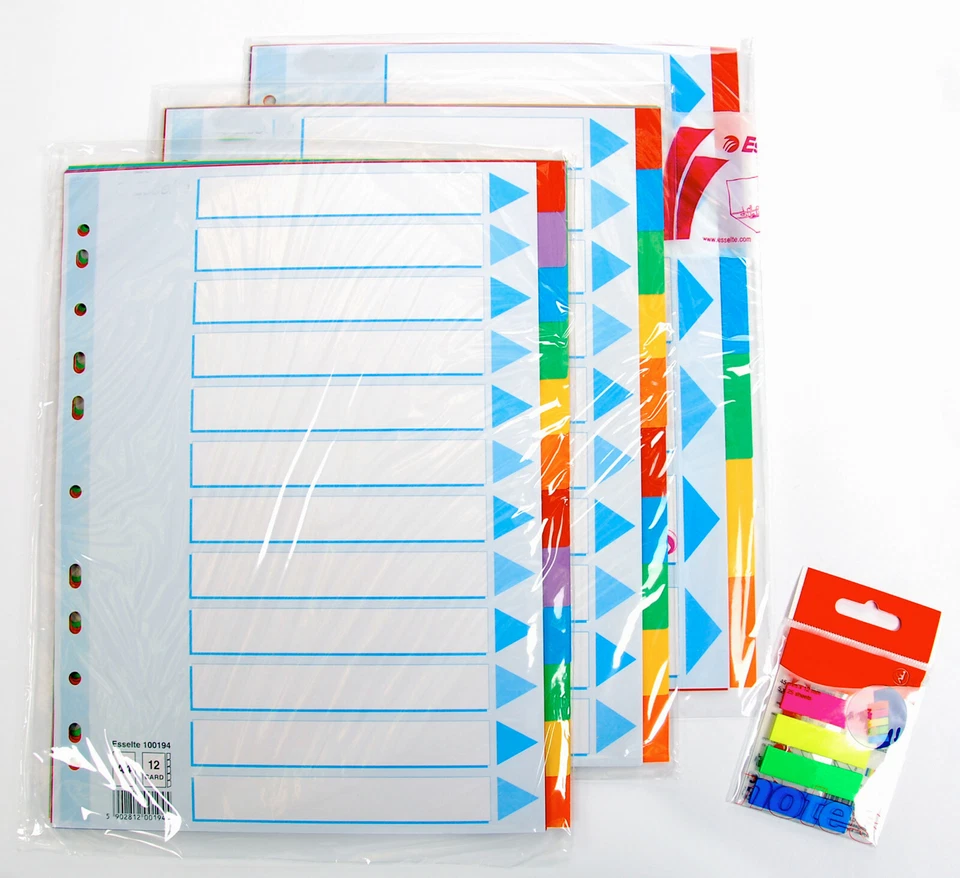 ESSELTE Ordner Register A4 blanko farbig Karton 5 ,6,10,12 teilig, A-Z mehrfarbig Pappe