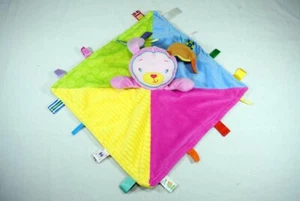Taggies Patchkin Pink Bunny Rabbit Lovey Lovie Security Blanket Plush Ribbons - Picture 1 of 5