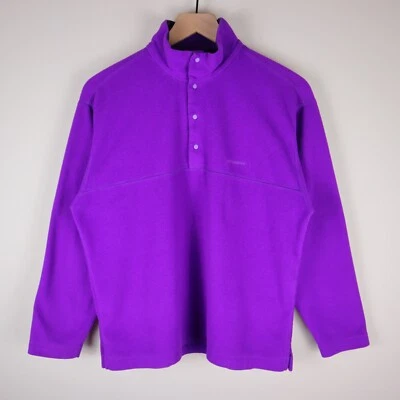 Suéter pulôver de lã vintage anos 90 Patagonia Snap-T roxo feminino XS 21x24,5 - Imagem 1 de 4