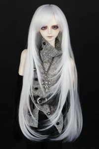 Peluca larga blanca fría 8-9" 1/3 BJD muñeca LUTS SD DZ DOD MSD cabello #AL - Imagen 1 de 3
