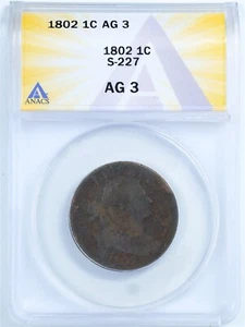 1802 1C Draped Bust Large Cent AG3 ANACS 7785794 S-227 - Picture 1 of 2