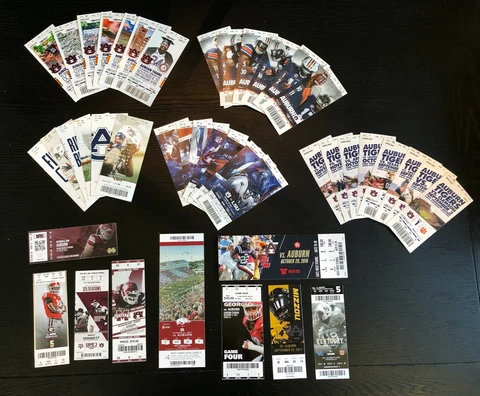 2014-19 Auburn Tigers Football Season Ticket Stubs - Large Lot Home & Away Games Cover