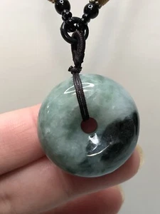 Grade A 100% Natural Jadeite Green Donut Pendant w Knitted Necklace #0125 - Picture 1 of 5