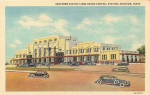 HOUSTON TEXAS SOUTHERN PACIFIC GRAND CENTRAL STATION VINTAGE LINEN POSTCARD - Picture 1 of 2