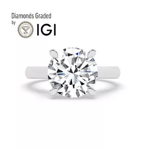 IGI,F/VS1, 5CT Solitaire Lab-Grown Round Diamond Engagement Ring, 18K White Gold - Picture 1 of 3