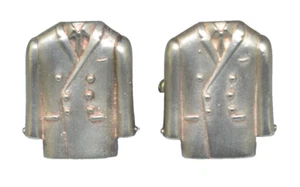 VINTAGE STERLING SILVER FIGURAL DOUBLE-BREASTED SUIT JACKET CUFFLINKS SHIRT TIE - Picture 1 of 5