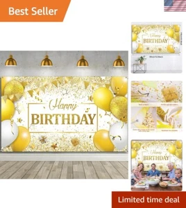 Chic Polyester Happy Birthday Backdrop - Large 72.8 x 43.3 Inch Party Decoration - Picture 1 of 9