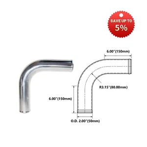 Tubo de aluminio de 90 grados intercooler turbo tubo manguera pulido 2,00" OD longitud 6"" - Imagen 1 de 8