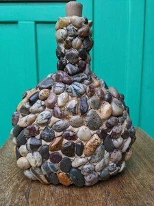 Vintage Folk Art Pebble Encrusted Glass Vase Decorative Bottle - Picture 1 of 9