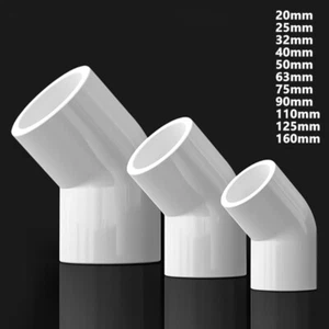 PVC Pipe Fittings Connector 45° Elbow Adapter Solvent Weld ID 20mm - 160mm - Picture 1 of 8