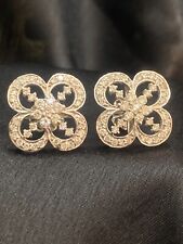Hallmark 14K Gold 1.88 Cts Round Brilliant Natural Diamonds Clover Stud Earrings