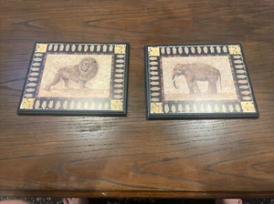 Vintage Art Wood Lion And Wood Elephant Pictures 1505 - Picture 1 of 11