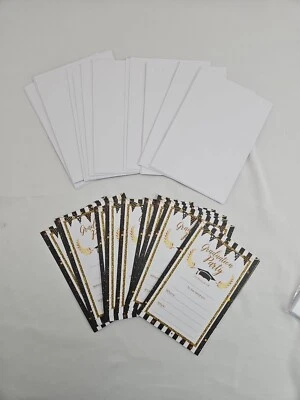 20 pieces Graduation Invitation Cards White Black Gold - Image 1 of 4
