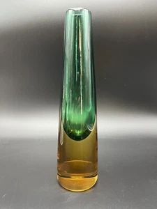 MCM 1950 Vintage Murano Salviati Vidrio Art Sumergido Botella Jarrón Verde Ámbar - Imagen 1 de 6