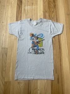 Vintage 70s 80s Cowboy T-Shirt Youth Size Large Country Music Western Blues Blue - Picture 1 of 4