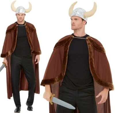 Adult Viking Fancy Dress Cape & Hat Mens Viking Outfit Brown by Smiffys - Image 1 of 4