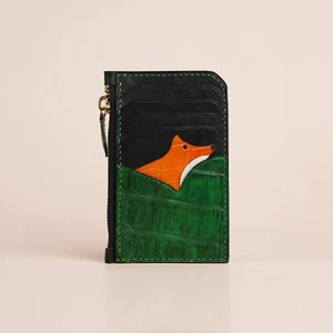 Pueblo Leather Zippered Creadit Card Wallet - Fox Design - Luxury - Picture 1 of 8
