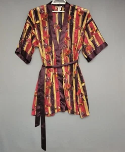 Vintage Inner Most Robe Womens L Purple Red Gold Striped Floral Belted Sheer - Picture 1 of 11