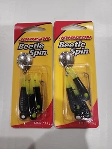 Johnson Beetle Spin Jig 1/8 Oz Green/Blk Stripe Nickel BSVP1/8-CBS Lot Of 2 - Picture 1 of 2