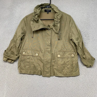 Talbots Jacket Womens 12P Utility Military Pockets Green Button Up Nylon - Image 1 of 4