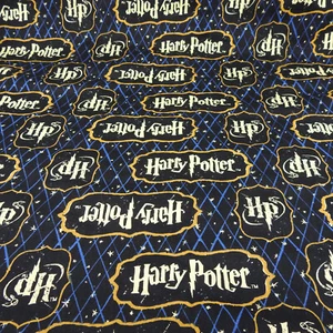 Camelot Fabrics Harry Potter Logo Black Blue Gold 2 yds 13" x 44" Cotton READ - Picture 1 of 6