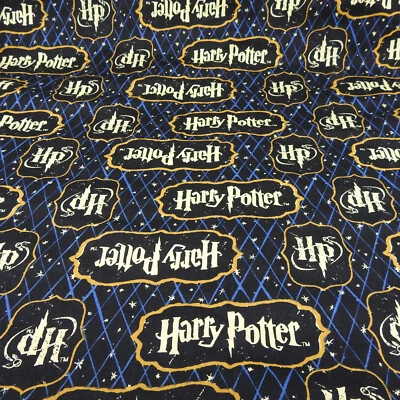 Camelot Fabrics Harry Potter Logo Black Blue Gold 2 yds 13" x 44" Cotton READ - Image 1 of 4