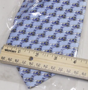 100% Silk Tie - Biplane Prop Aircraft Blue - 4" Rivets of Boston NEW Old Stock - Picture 1 of 3