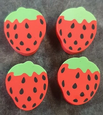 4x Kids Novelty Mini Strawberry Fruit Shaped Erasers Rubber UK Seller FreeUK P&P - Image 1 of 4