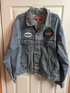 Denim Jacket Wrangler Harley Davidson Triumph PatchesBiker Motorcycle Men's 2XL - Picture 1 of 5