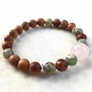 6mm Natural African Opal Sandalwood Beads Bracelet Unisex Jewelry elastic - Picture 1 of 4