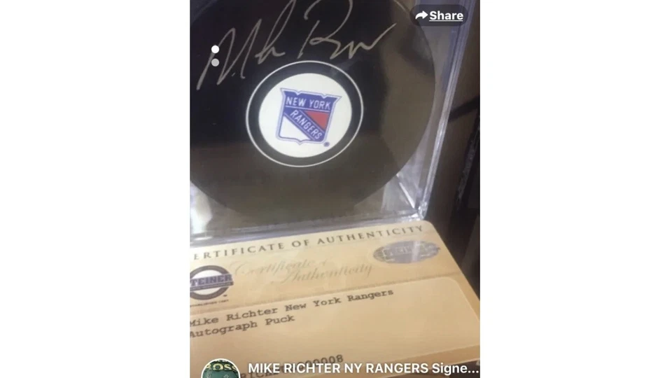 New York Rangers Puck Mike Richter Signed NHL Steiner Sports Authentication - Image 1 of 2