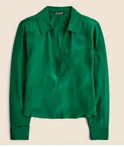 Neu mit Etikett J. Crew Größe L Bungalow Popover Shirt Crepe de Chine dunkelgrün CF440 - Bild 1 von 9