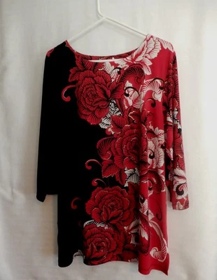 Blusa JM Collection Roja y Negra ~ Embellecida con Estrás ~ Talla XL Foto 1 de 4