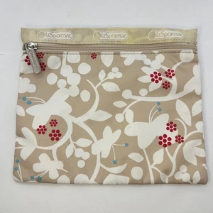 Le Sportsac Classic 1 Zip Kosmetiktasche Kosmetiktasche Beige Blumen Schmetterling Print - Bild 1 von 6