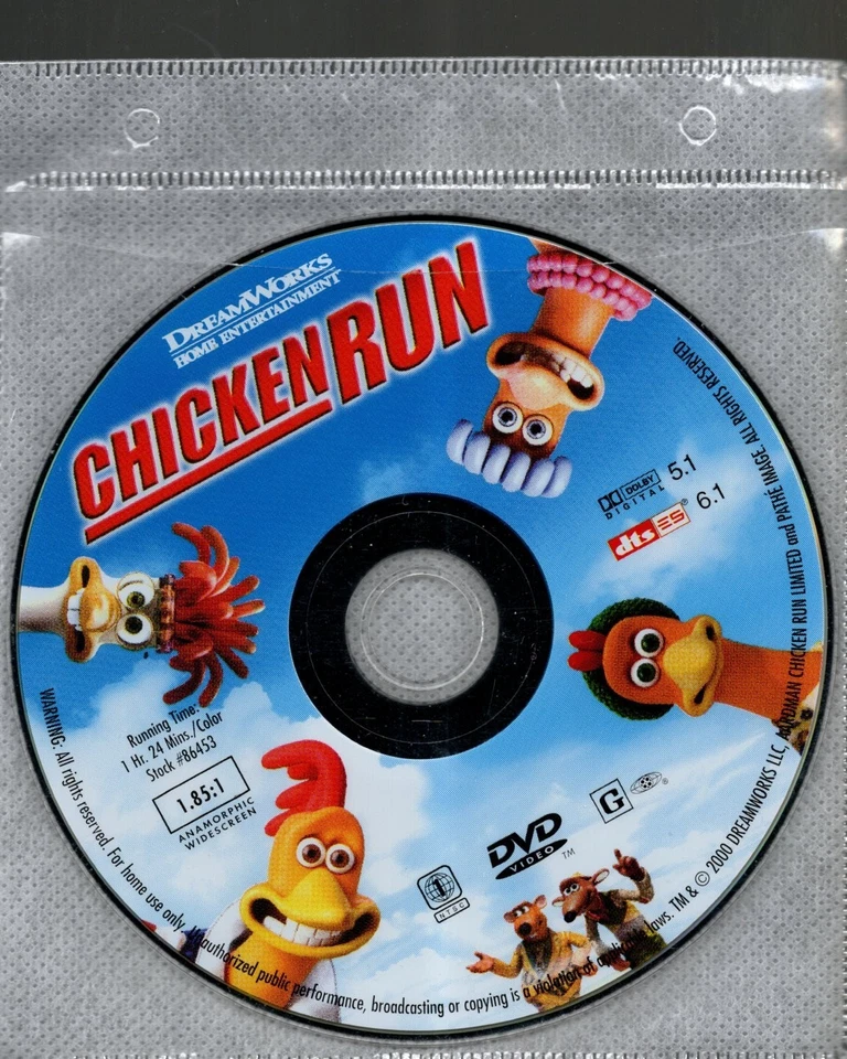 Chicken Run (2000) DVD  *DISC ONLY*  = REGION 1 - Mel Gibson - Image 1 of 1