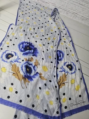Oscar de La Renta Bufanda de Seda Peso Pluma Lunares Floral Azul De Colección Foto 1 de 4