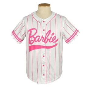 Barbie Baseball Jersey Womens S Pink Stripe Icon 59 Y2K Sporty Streetwear - Picture 1 of 10