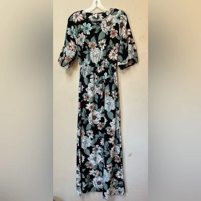 Maxi Vestido Para Mujer Flamingo Floral Bohemio Manga Acampanada Pequeño Foto 1 de 4