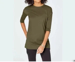 J. Jill Luxe Supima Cotton Olive Ballet Sleeve Women's Blouse Tunic Top SZ L - Picture 1 of 3