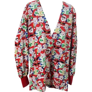 Nurse Scrub Santa Claus Lab Coat Size Small Peaches Long Sleeve Red Pockets - Picture 1 of 8