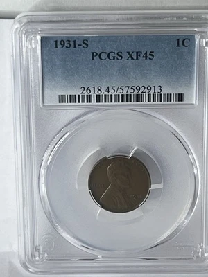 (Lot E) 1931-S Lincoln Wheat Cent, PCGS Graded XF 45, Key Date! - Image 1 of 4