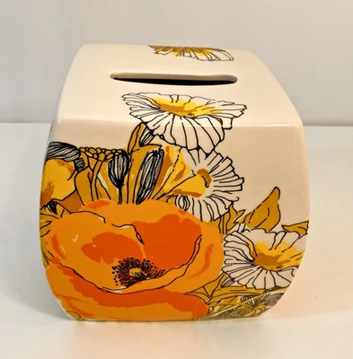 Vera Neumann Zinnias Poppies Ceramic Tissue Box Holder - Image 1 of 4