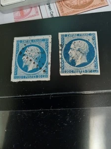 PAAR FRANKREICH NAPOLEON 20c GEBRAUCHTE BLAUE VOLLRANDIGE IMPERF BRIEFMARKEN. - Bild 1 von 2