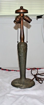 Antique Table Lamp Base for Reverse Painted Leaded Slag Glass Shade-Sign HANDEL - Image 1 of 4