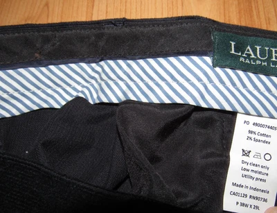 Pantalones de pana negros plisados con puños de algodón spandex Ralph Lauren 38 X 29 para hombre Foto 1 de 4