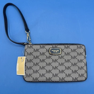Cartera Muñequera Michael Kors Jet Set MK Logo Negra y Gris Dorada Nueva con Etiquetas Foto 1 de 4