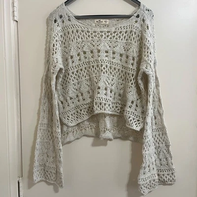 Hollister Y2K Womens Crochet Sweater Sz M/ L Festival Cottage Coastal Grandma. - Image 1 of 4