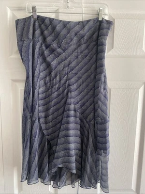 Alfani Womens 16 Duville Resport Navy Print Silk Skirt NEW Ruffle Feminine - Image 1 of 4