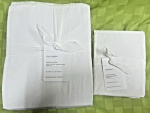 Piumino matrimoniale completo Pottery Barn HEIRLOOM RICAMATO bianco nuovo con etichette +1 finta $324 VALORE - Foto 1 di 24